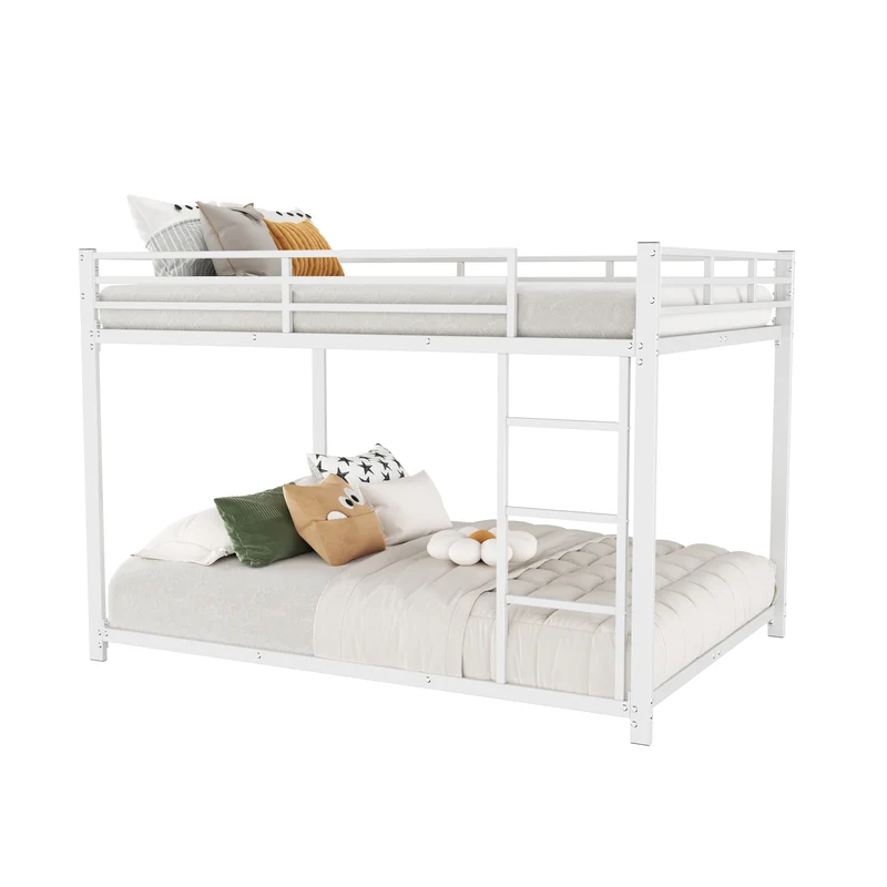 Lit double superposé en métal blanc échelle droit, sécurité enfant, 140x200cm INFINITEPULSE