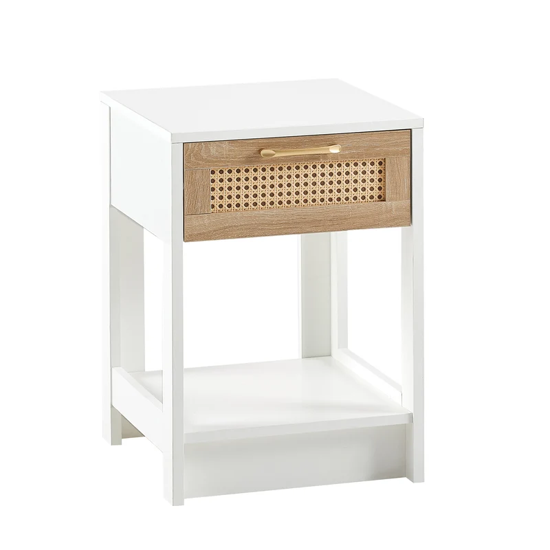 Table de chevet blanche tiroir en rotin 40x40x55cm FLARETERRA