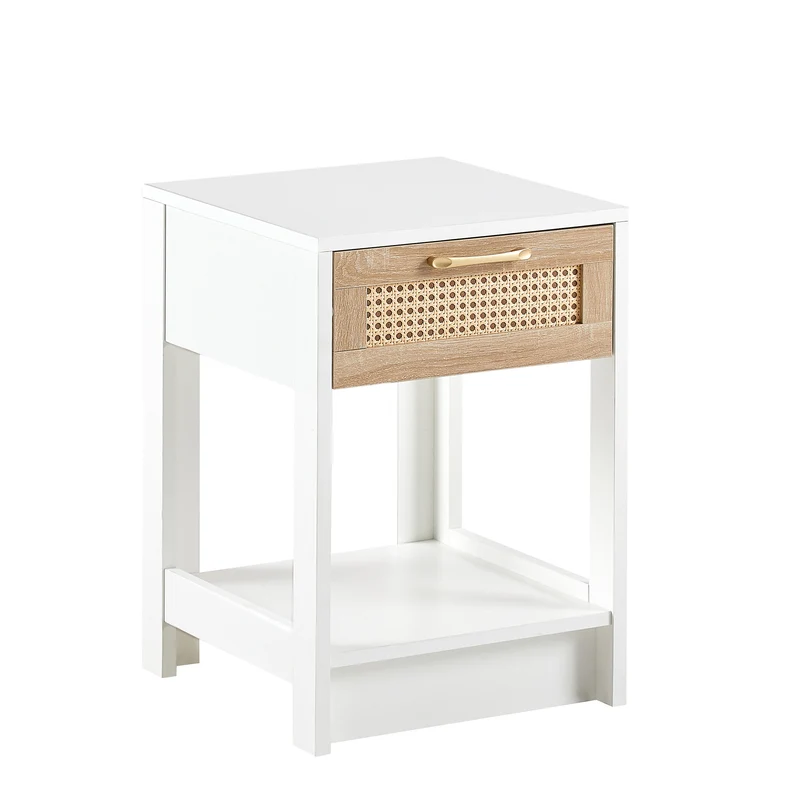 Table de chevet blanche tiroir en rotin 40x40x55cm FLARETERRA