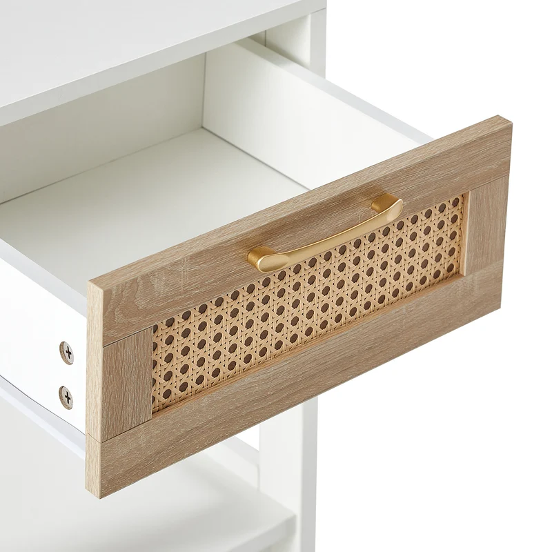 Table de chevet blanche tiroir en rotin 40x40x55cm FLARETERRA