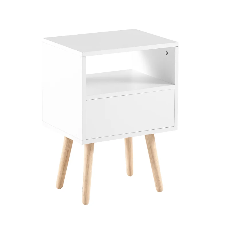Table de chevet blanc et en rotin avec tiroir 55x40x30cm FLAREAERO