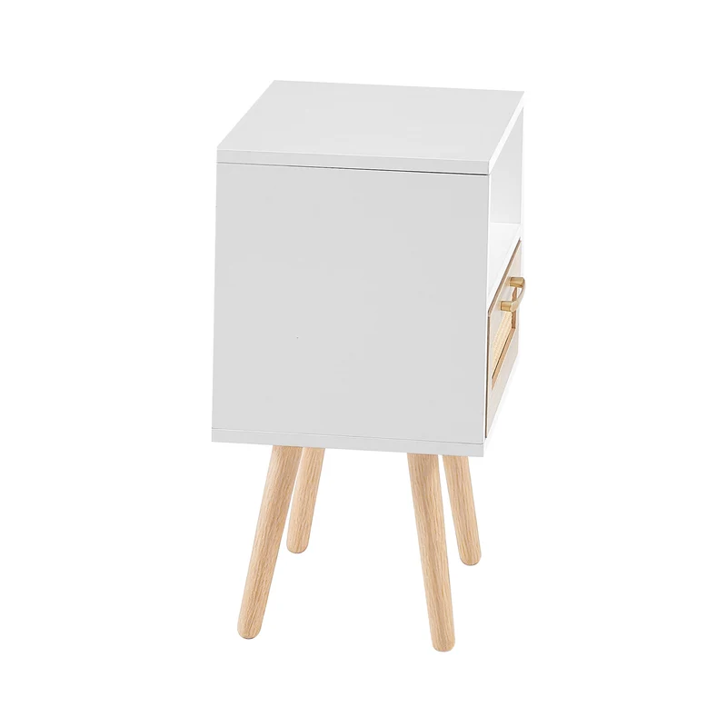 Table de chevet blanc et en rotin avec tiroir 55x40x30cm FLAREAERO