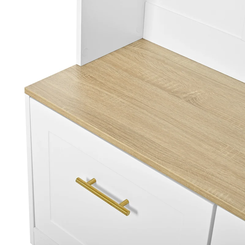 Vestiaire à l'entrée blanc compacte avec banc, rangement ouvert et 2 portes 105x40x180cm MERIDIANSOL