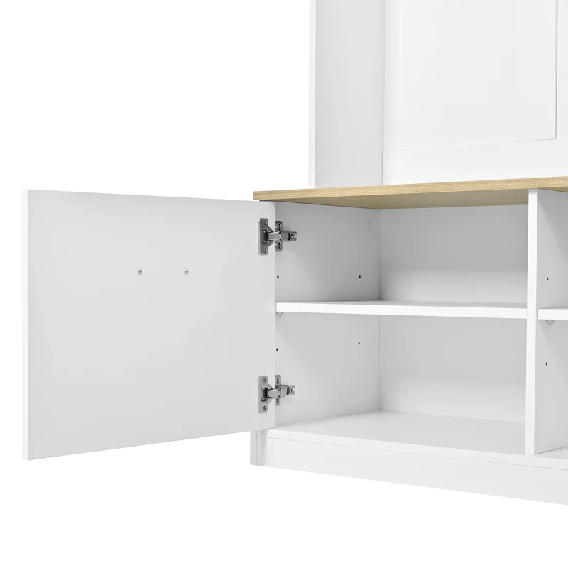 Vestiaire à l'entrée blanc compacte avec banc, rangement ouvert et 2 portes 105x40x180cm MERIDIANSOL