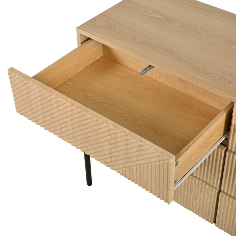 Buffet effet bois naturel géométrique 3D, 6 tiroirs 115,5x38x75cm CASCADEDYNE