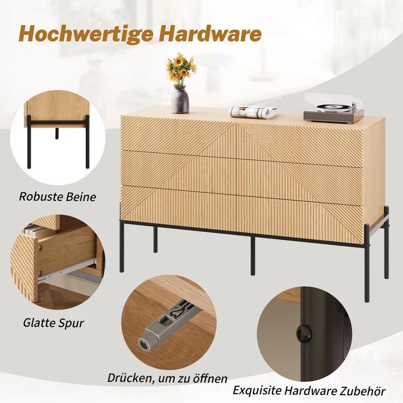 Buffet effet bois naturel géométrique 3D, 6 tiroirs 115,5x38x75cm CASCADEDYNE