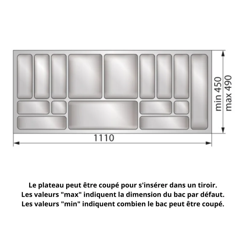 Range-couverts pour tiroir, largeur du meuble: 1200 mm, profondeur: 490 mm - Métallique