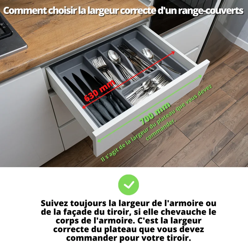 Range-couverts pour tiroir, largeur du meuble: 700 mm, profondeur: 490 mm - Métallique