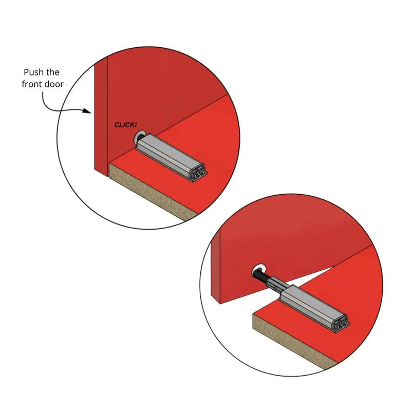 Loqueteau Push to Open - Charnières sans ressort - avec embout magnétique Zinc/Gris