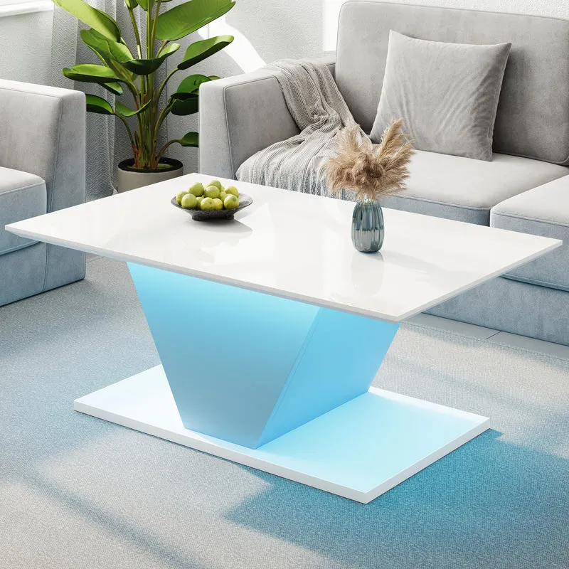 Table basse blanche brillante forme V avec éclairage LED100x50cm OVERWINTER