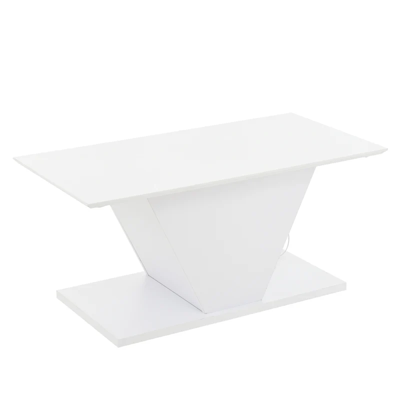 Table basse blanche brillante forme V avec éclairage LED100x50cm OVERWINTER