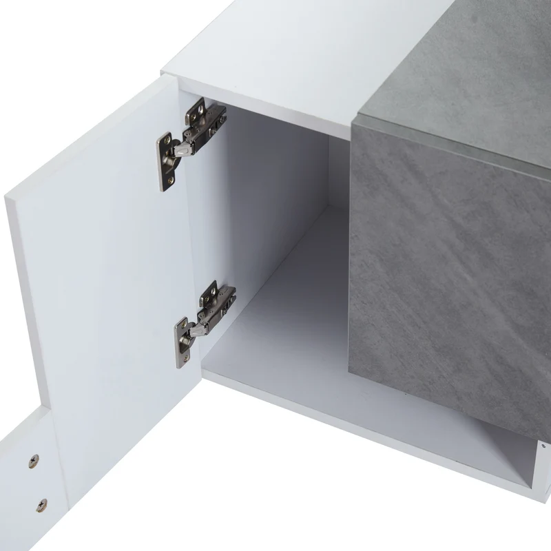 Meuble TV moderne blanc & gris étagère en verre avec éclairage LED GRIGVEK