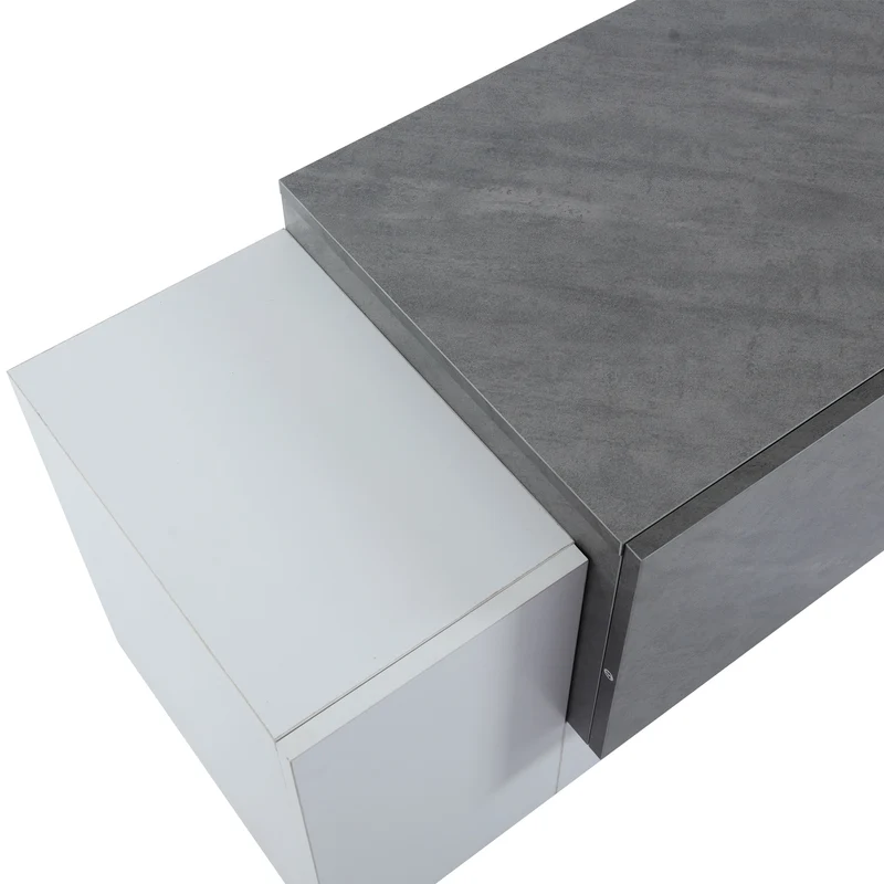 Meuble TV moderne blanc & gris étagère en verre avec éclairage LED GRIGVEK