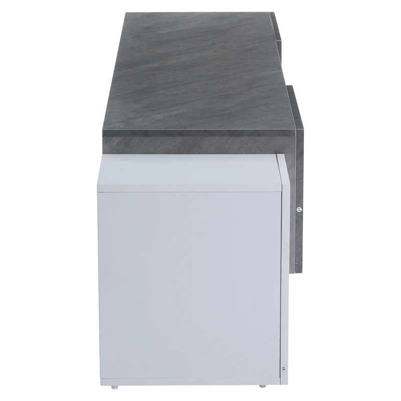 Meuble TV moderne blanc & gris étagère en verre avec éclairage LED GRIGVEK