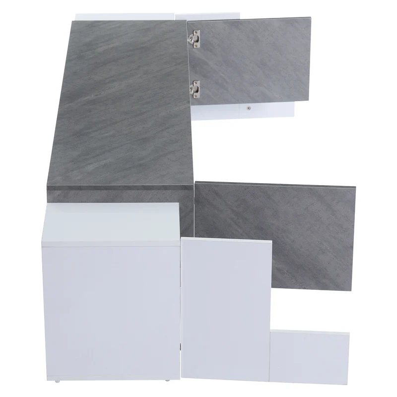 Meuble TV moderne blanc & gris étagère en verre avec éclairage LED GRIGVEK