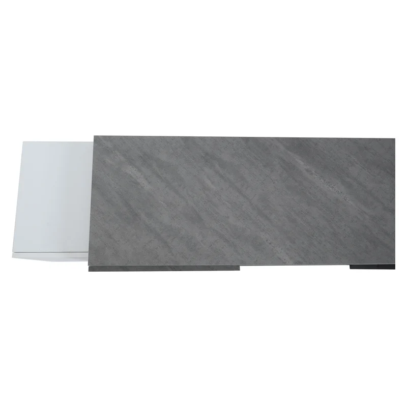 Meuble TV moderne blanc & gris étagère en verre avec éclairage LED GRIGVEK