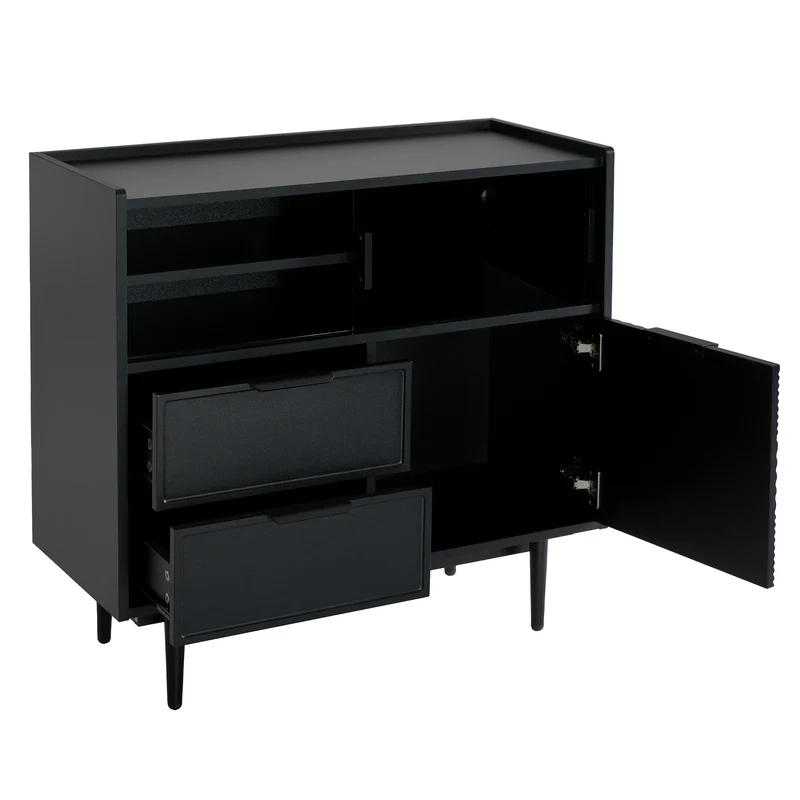Buffet noir motifs géométriques avec éclairage LED 80*35cm QHELQADS