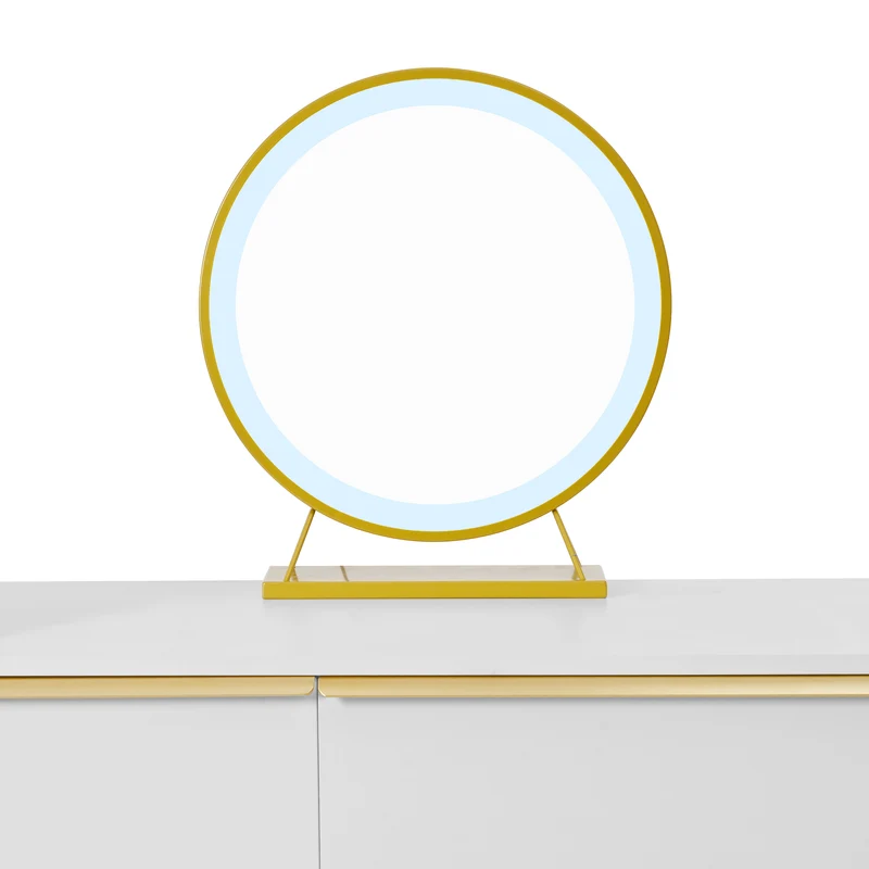 Coiffeuse blanche plateau rétractableavec miroir LED à luminosité réglable couleur et 6 tiroirs (sans tabouret) CUTICLE