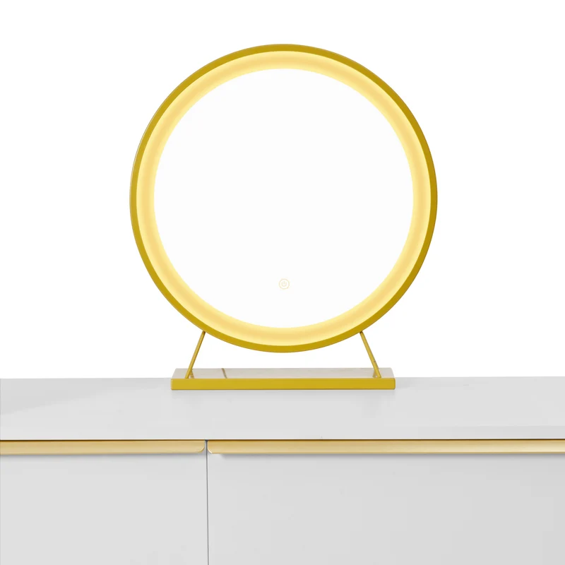 Coiffeuse blanche plateau rétractableavec miroir LED à luminosité réglable couleur et 6 tiroirs (sans tabouret) CUTICLE