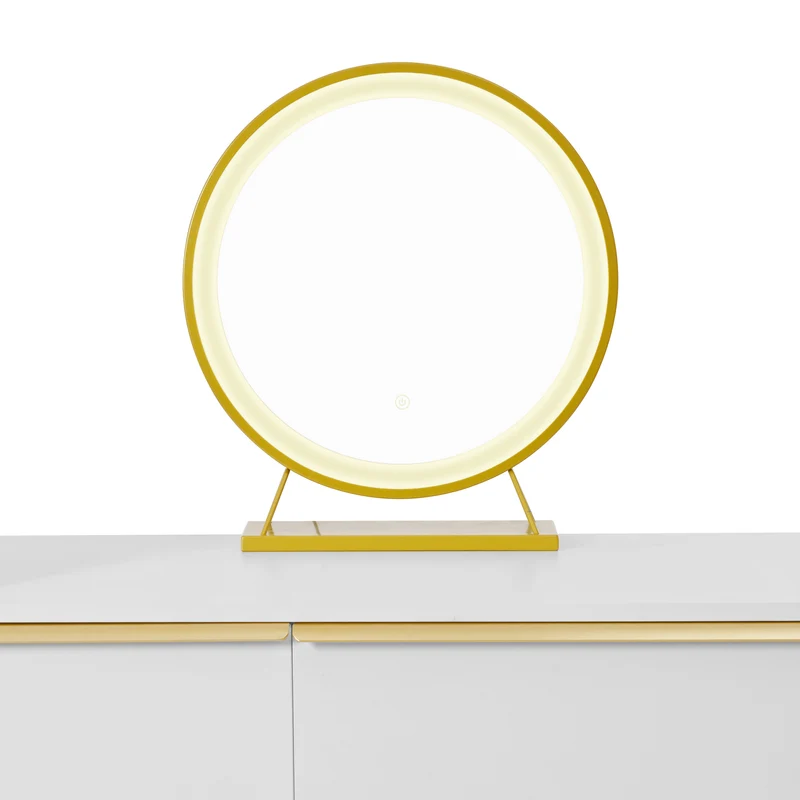 Coiffeuse blanche plateau rétractableavec miroir LED à luminosité réglable couleur et 6 tiroirs (sans tabouret) CUTICLE