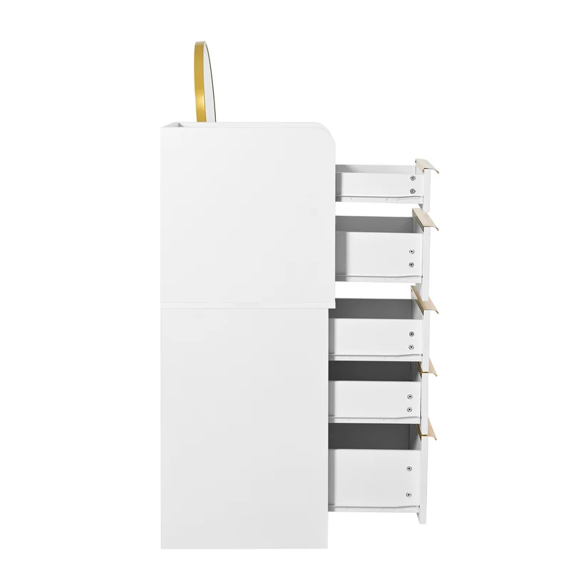 Coiffeuse blanche plateau rétractableavec miroir LED à luminosité réglable couleur et 6 tiroirs (sans tabouret) CUTICLE