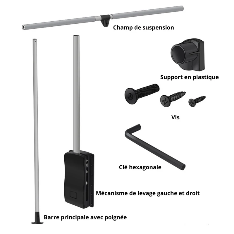 Barre de penderie escamotable - boîtier noir 830-1150mm