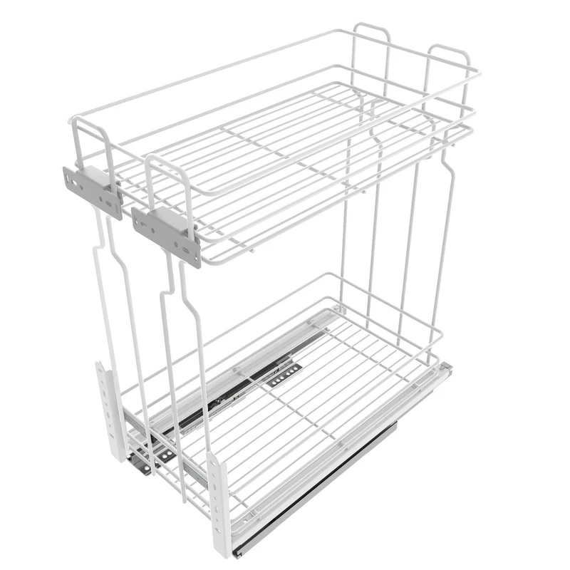 Rangement coulissant de 20 cm à fermeture silencieuse et extractible - 2 paniers - Blanc