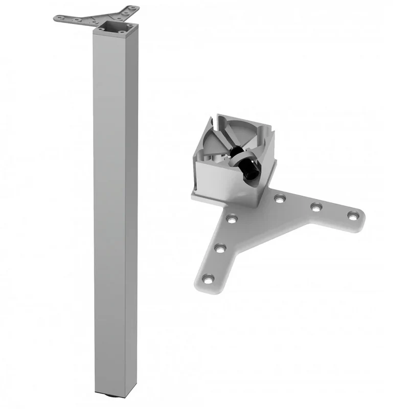 Pied de meuble carré réglable 710mm, Plaque de montage ZnAl - Satiné