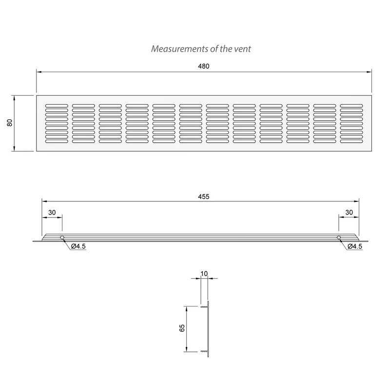 Grilles d'aération en Aluminium 480x80mm - Blanc