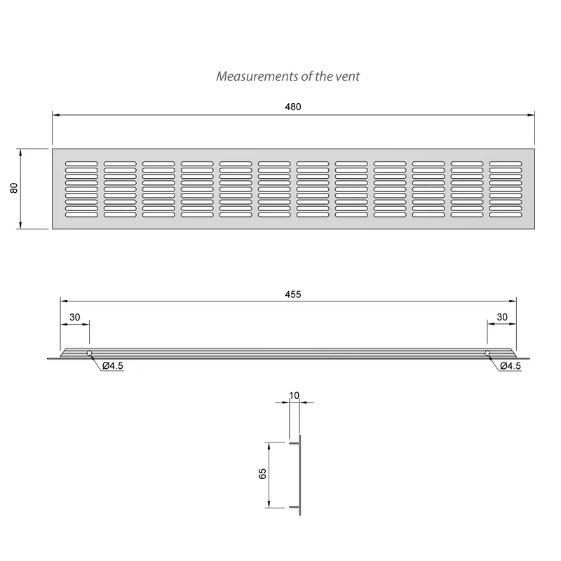 Grilles d'aération en Aluminium 480x80mm - Argent