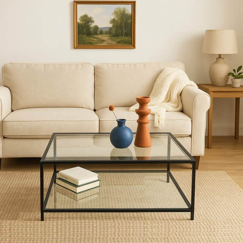 Table basse salon en verre et en métal noir HUDD LMKZ