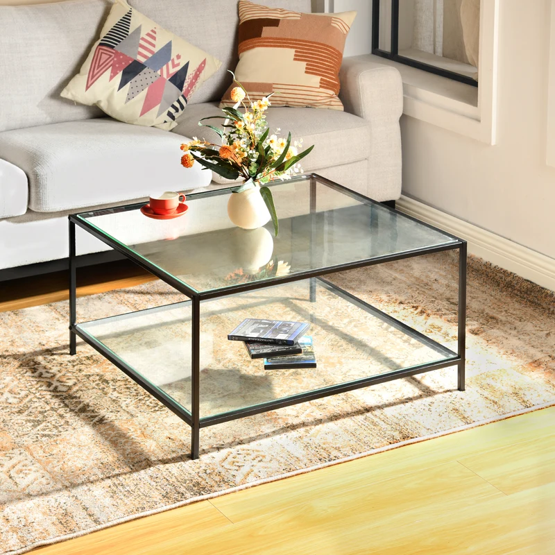 Table basse salon en verre et en métal noir HUDD LMKZ