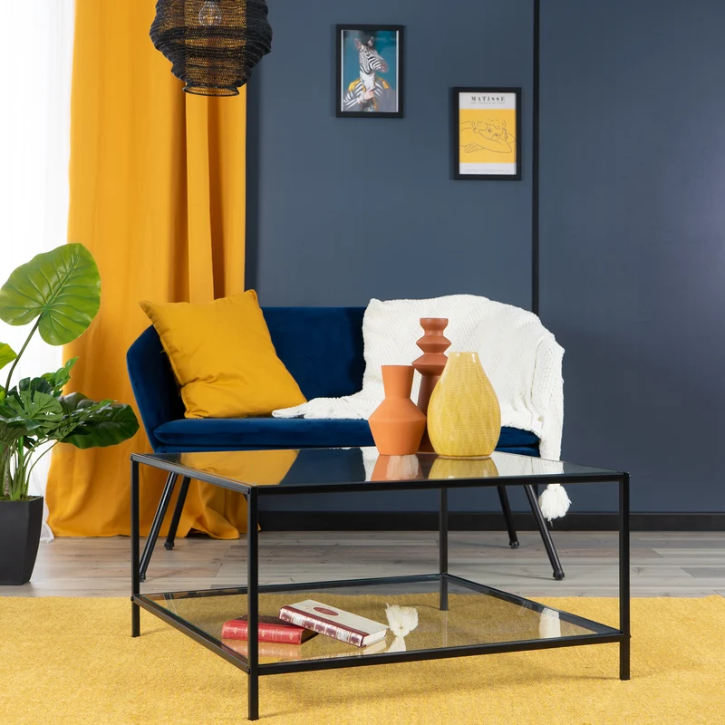 Table basse salon en verre et en métal noir HUDD LMKZ