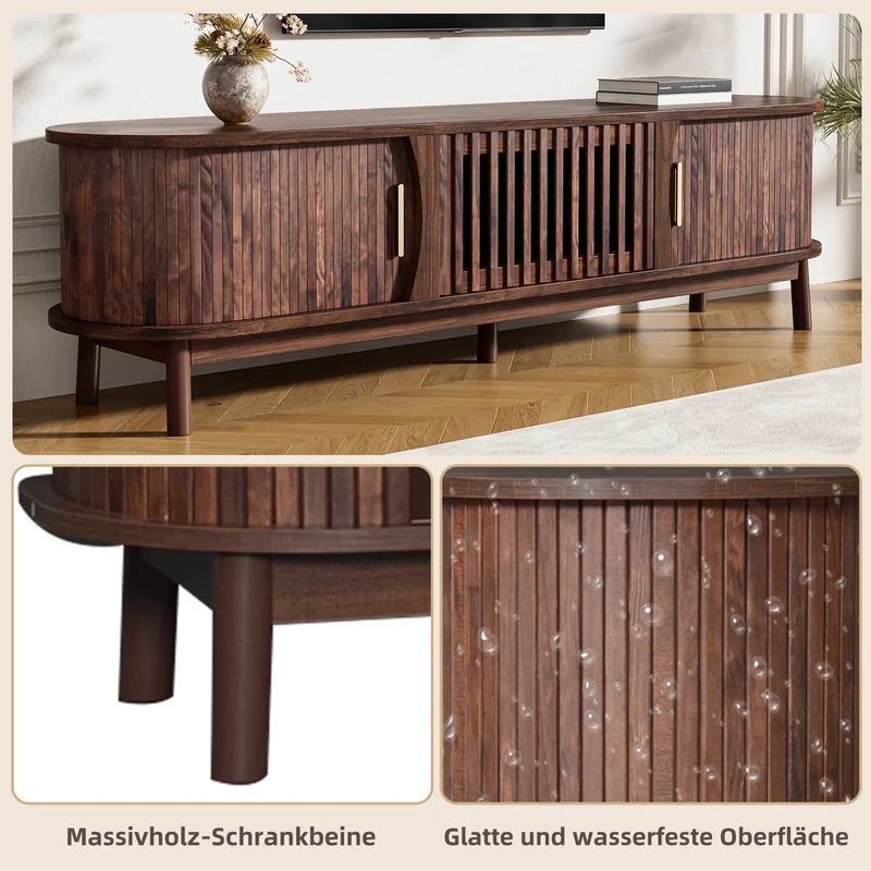 Meuble TV effet bois marron rétro vintage avec portes coulissantes et battantes CEDARWING