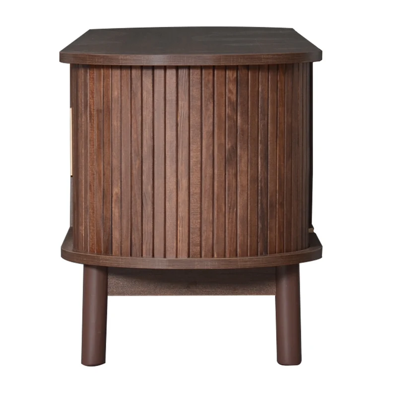Meuble TV effet bois marron rétro vintage avec portes coulissantes et battantes CEDARWING