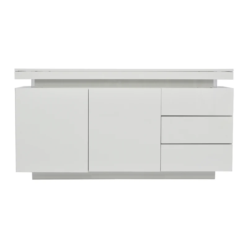 Buffet blanc laqué avec éclairage LED 2 portes 3 tiroirs ZUSTRONS