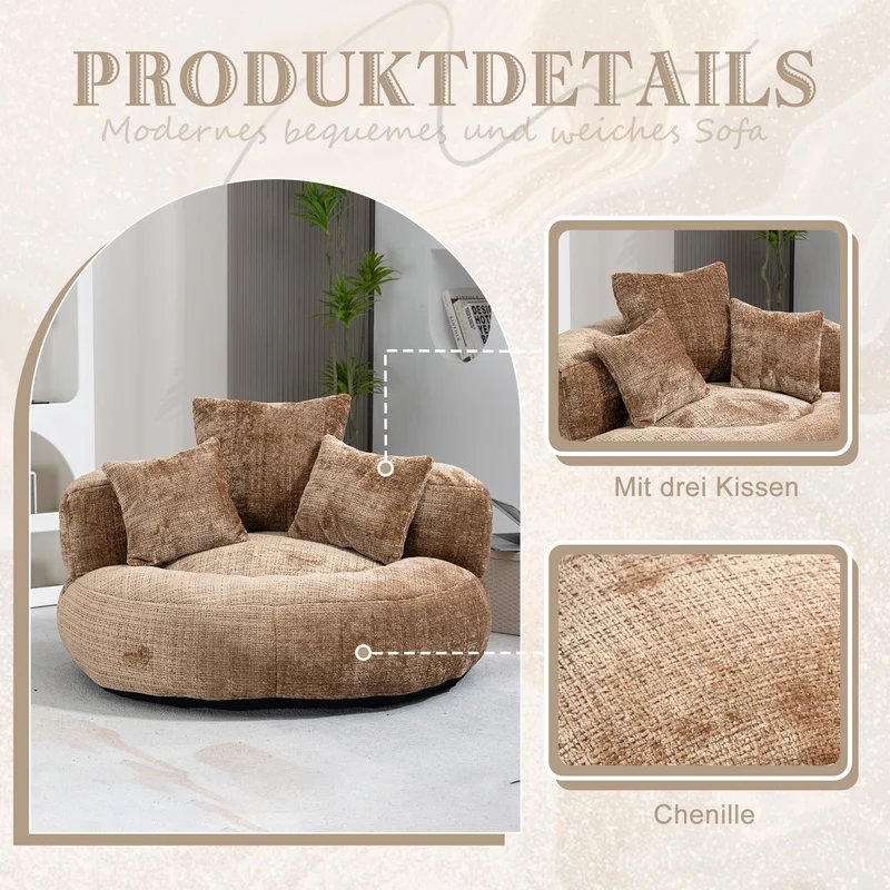 Canapé chauffeuse fauteuil rond en velours chenille marron fauteuil lounge LOGOGRAM