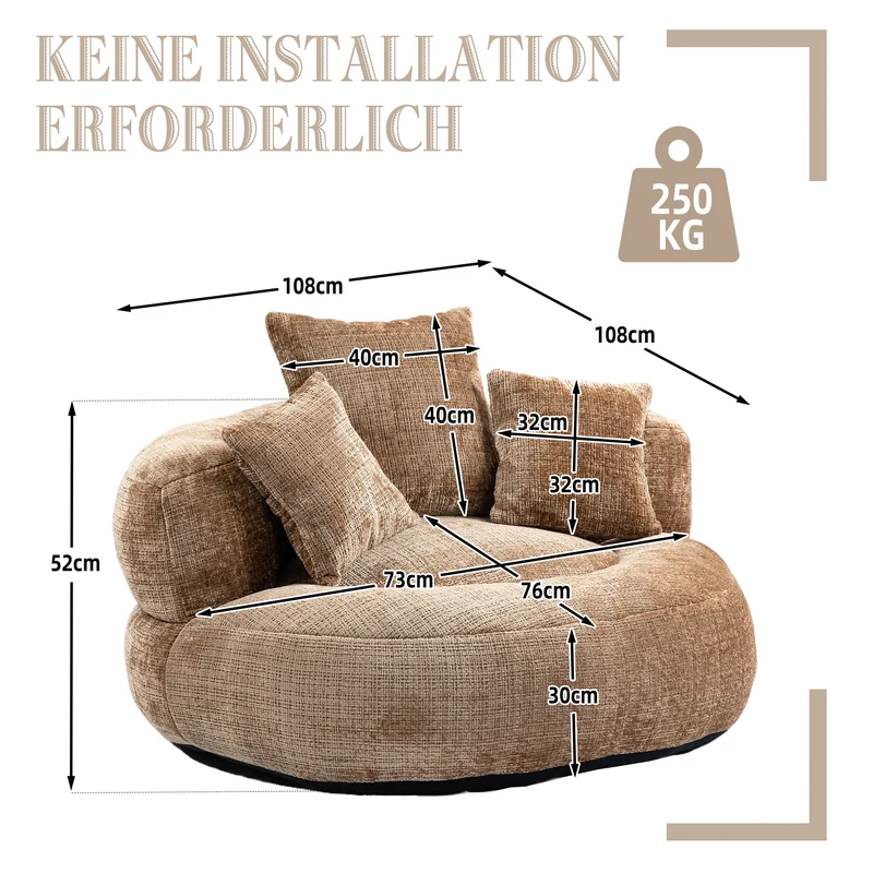 Canapé chauffeuse fauteuil rond en velours chenille marron fauteuil lounge LOGOGRAM