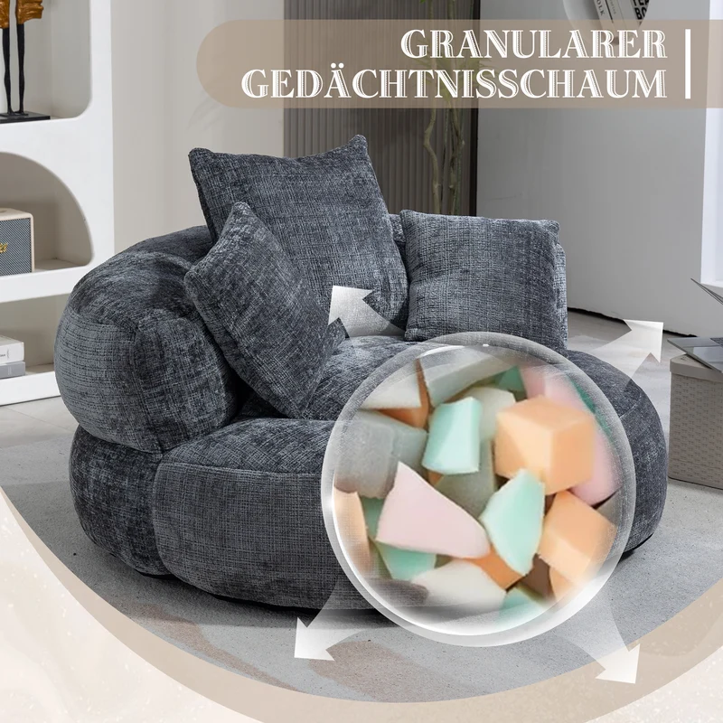 Canapé chauffeuse fauteuil rond en velours chenille gris fauteuil lounge HORNWORTNEEDLE