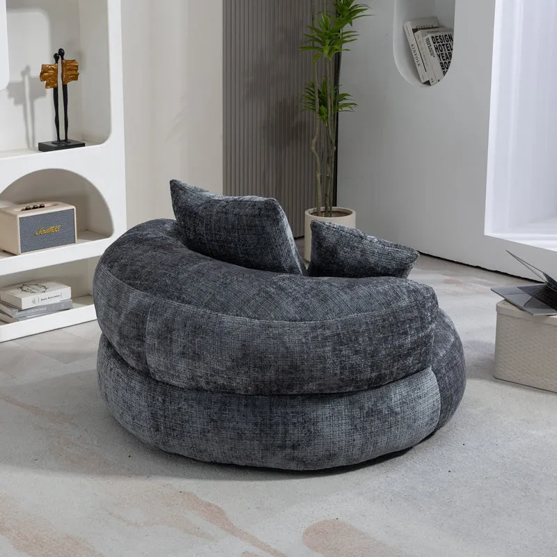 Canapé chauffeuse fauteuil rond en velours chenille gris fauteuil lounge HORNWORTNEEDLE