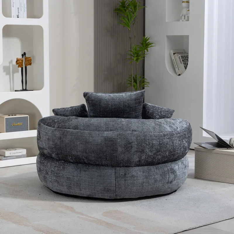 Canapé chauffeuse fauteuil rond en velours chenille gris fauteuil lounge HORNWORTNEEDLE