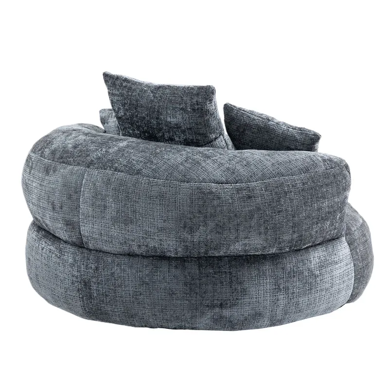 Canapé chauffeuse fauteuil rond en velours chenille gris fauteuil lounge HORNWORTNEEDLE