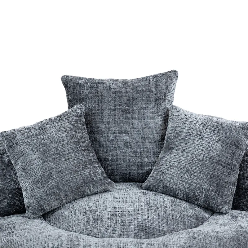 Canapé chauffeuse fauteuil rond en velours chenille gris fauteuil lounge HORNWORTNEEDLE