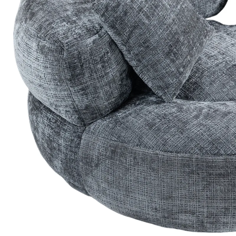 Canapé chauffeuse fauteuil rond en velours chenille gris fauteuil lounge HORNWORTNEEDLE