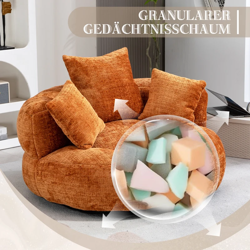 Canapé chauffeuse fauteuil rond en velours chenille orange fauteuil lounge RAYWING