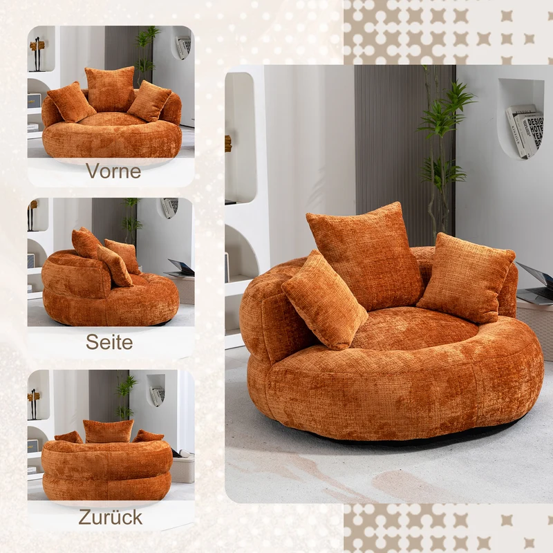 Canapé chauffeuse fauteuil rond en velours chenille orange fauteuil lounge RAYWING