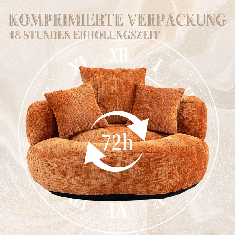 Canapé chauffeuse fauteuil rond en velours chenille orange fauteuil lounge RAYWING
