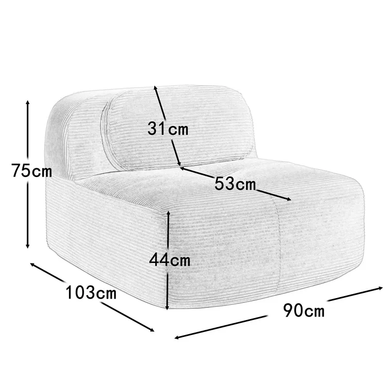 Canapé 1 place modulable en velours côtelé vert kaki avec oreiller et pouf, 90x178x70cm VISCIDIUM
