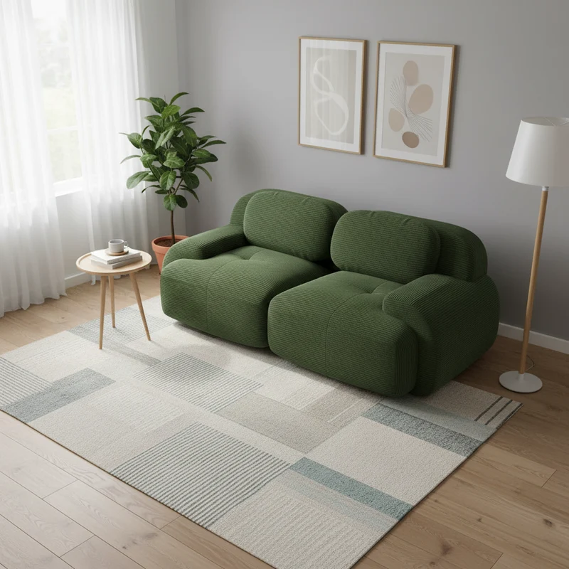 Canapé 2 places loveseat modulable en velours côtelé vert kaki avec accoudoirs courbés, confort premium, sans montage WRINKLECREST