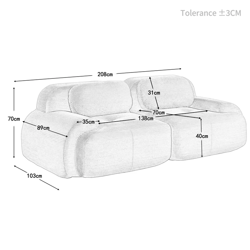 Canapé 2 places loveseat modulable en velours côtelé vert kaki avec accoudoirs courbés, confort premium, sans montage WRINKLECREST